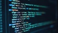 Computer screen displays lines of code. Intricate details, syntax of software programming on monitor. Coding background with Royalty Free Stock Photo