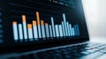 Computer screen displays market analysis charts. Data visualization shows trends, consumer behavior patterns. Strategic insights