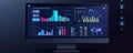 Computer screen displaying data visualizations and charts on a dark background Royalty Free Stock Photo