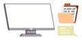 Desktop monitor with open folder, binary file, and chat bubble representing data management themes Royalty Free Stock Photo