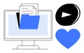 Digital Content Management with Folder, Heart, and Play Button Icons Royalty Free Stock Photo