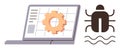 Laptop with software gear and bug representing application development and debugging Royalty Free Stock Photo