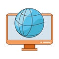 Computer screen with global sphere symbol