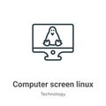 Computer screen linux outline vector icon. Thin line black computer screen linux icon, flat vector simple element illustration Royalty Free Stock Photo