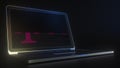 Computer screen with the logo of DEUTSCHE TELEKOM made with source code. Editorial conceptual 3d animation