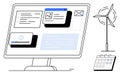 Digital Workspace with Clean Interface and Wind Turbine for Sustainable Technology Concept Royalty Free Stock Photo