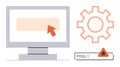 Computer screen with navigation, gear settings, and alert warning for a website security issue Royalty Free Stock Photo