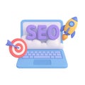 A computer screen with a rocket and a red target with the word SEO on it Royalty Free Stock Photo