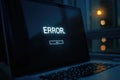 Flickering Computer Login Screen Displays Error Message in Darkened Room Environment Royalty Free Stock Photo