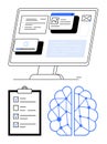 Digital Workspace with Checklist and Neural Network Concept for Productivity and Innovation Royalty Free Stock Photo