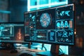 Computer screen showing futuristic brain scan interface in a modern laboratory Royalty Free Stock Photo