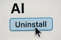 Computer screen showing uninstall button for artificial intelligence Royalty Free Stock Photo