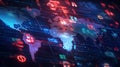 A computer screen shows a colorful, pixelated map of the world