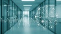 Digital Healthcare Network with ECG Waveform in Hospital Corridor Royalty Free Stock Photo