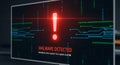 Computer Screen Displaying Malware Detected Alert with Exclamation Mark warning security Royalty Free Stock Photo