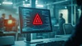 Computer Screen Shows Red Warning Alert of a Cybersecurity Threat Data Breach Risk