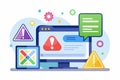 A computer screen shows warning alerts indicating a flat trend in the error data input process, Error data input process is Royalty Free Stock Photo