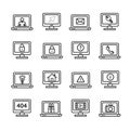 Computer Screen Symbols with Signs Black Thin Line Icon Set. Vector Royalty Free Stock Photo