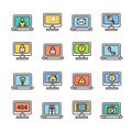 Computer Screen Symbols with Signs Color Thin Line Icon Set. Vector Royalty Free Stock Photo