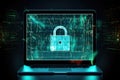 Computer screen with virtual lock image security, cybersecurity