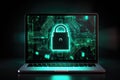 Computer screen with virtual lock image security, cybersecurity