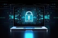 Computer screen with virtual lock image security, cybersecurity