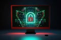 Computer screen with virtual lock image security, cybersecurity
