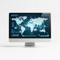 Computer screen with world map data visualization isolated on white background Royalty Free Stock Photo
