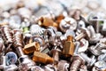 Computer screws background, hardware, bolts, nuts, selective focus Royalty Free Stock Photo