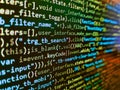 Computer script coding source code on desktop monitor. Writing program code on computer. Code of javascript language on white Royalty Free Stock Photo