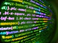Computer script. Developer working on websites codes in office. Digital binary data on computer screen. Technology background. Bar Royalty Free Stock Photo
