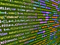 Computer script. Innovative startup project. Abstract screen of software. Screenshot with random parts of program code. Mobile app Royalty Free Stock Photo