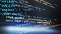 Computer script. Software background. Source code photo. Website programming code. Programmer developer screen. Developer working Royalty Free Stock Photo