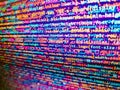 Computer script typing work. Big data storage and cloud computing representation. Computer code data. Cyber abstract of web Royalty Free Stock Photo