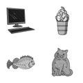 Computer, sea and other monochrome icon in cartoon style.food, breed icons in set collection.