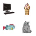 Computer, sea and other web icon in cartoon style.food, breed icons in set collection. Royalty Free Stock Photo