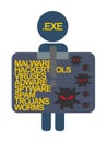 Computer Security characters label virus file .exe