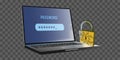 Computer security concept. Laptop with padlock on keyboard and transparency background. Vector illustration Royalty Free Stock Photo