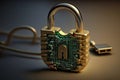 Computer security concept a padlock on a circuit board Royalty Free Stock Photo