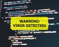 Program code with virus alert. Glitch effect added Royalty Free Stock Photo