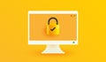 Computer security icon. Password protected icon on yellow backround for mobile applications and website concept 3d vector