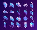 Computer security isometric 3d vector icons set Royalty Free Stock Photo