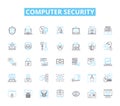 Computer security linear icons set. Firewall, Cryptography, Malware, Authentication, Encryption, Phishing, Virus line
