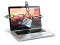 Computer security or safety concept. Laptop keyboard with lock a Royalty Free Stock Photo