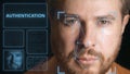 Computer system scanning face of a man. Digital authentication related image Royalty Free Stock Photo