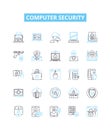 Computer security vector line icons set. Antivirus, Firewall, Encryption, Patching, Phishing, Malware, Vulnerability