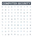 Computer security vector line icons set. Antivirus, Firewall, Encryption, Patching, Phishing, Malware, Vulnerability