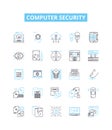 Computer security vector line icons set. Antivirus, Firewall, Encryption, Patching, Phishing, Malware, Vulnerability