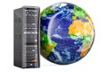 Computer Server with Earth Globe. Global internet concept, 3D rendering Royalty Free Stock Photo