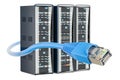 Computer Server Racks with lan internet cable, 3D rendering Royalty Free Stock Photo